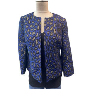 Anne Klein Blue & gold Leopard Pattern cropped Blazer- New with‎ Tags